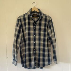 Timberland Men’s Flannel Long Sleeves Blue/White Button Down Shirt Medium Cotton